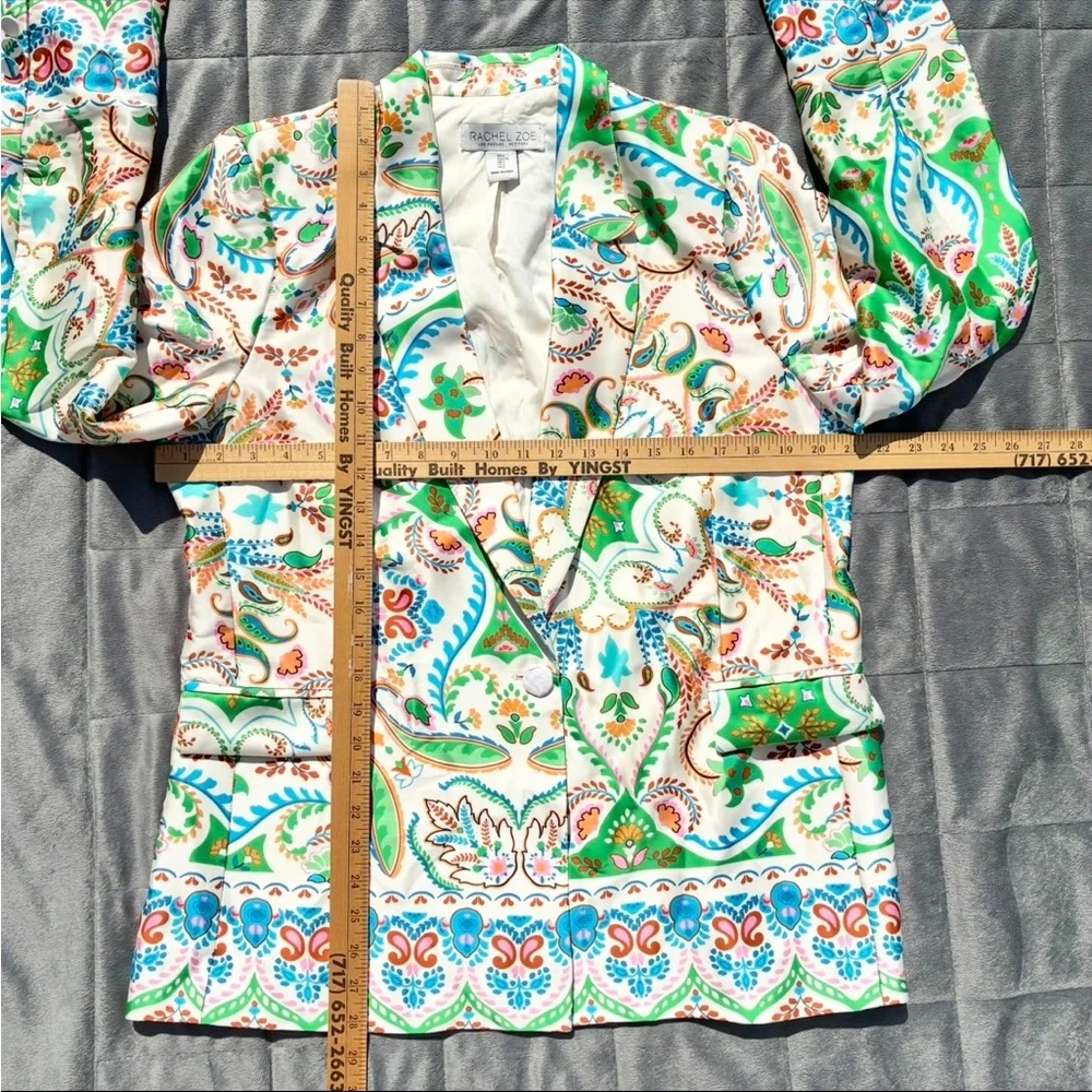 Rachel Zoe Multicolored Printed Satin Blazer & Pant Set NEW Women’s Large - Picture 15 of 16